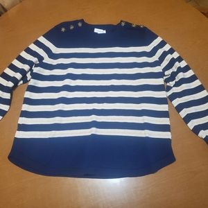Liz Claiborne striped sweater with buttons on shoulders